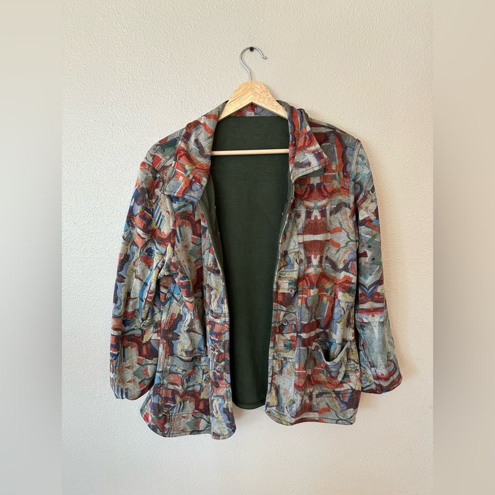 Parsley and Sage Reversible Artist Open Front Cardigan Green Multi Size M